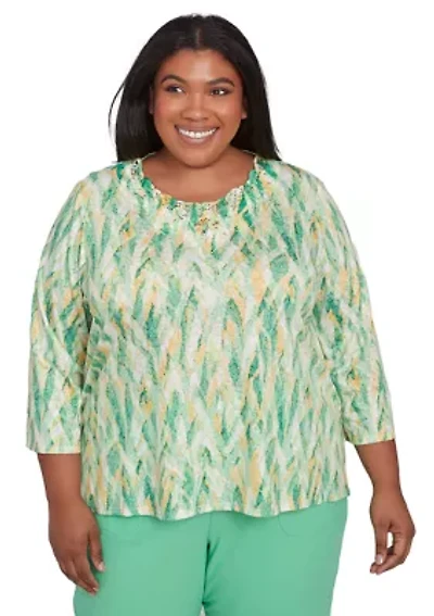 Plus Rise and Shine Texture Printed Top