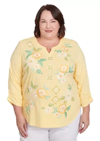 Plus Rise and Shine Floral Embroidery Top