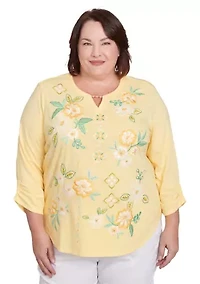 Plus Rise and Shine Floral Embroidery Top
