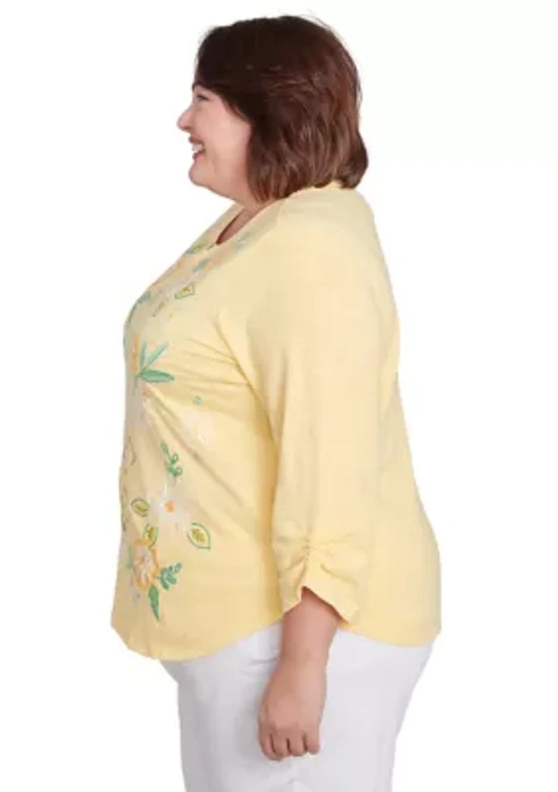 Plus Rise and Shine Floral Embroidery Top