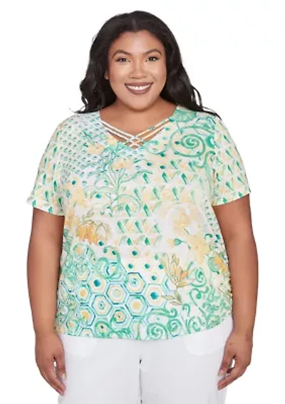 Plus Rise and Shine Geo Patchwork Printed Shirt