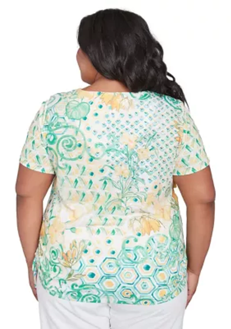 Plus Rise and Shine Geo Patchwork Printed Shirt