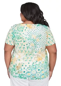 Plus Rise and Shine Geo Patchwork Printed Shirt