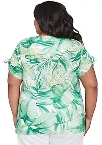 Plus Rise and Shine Monotone Tropical Leaves Printed Top