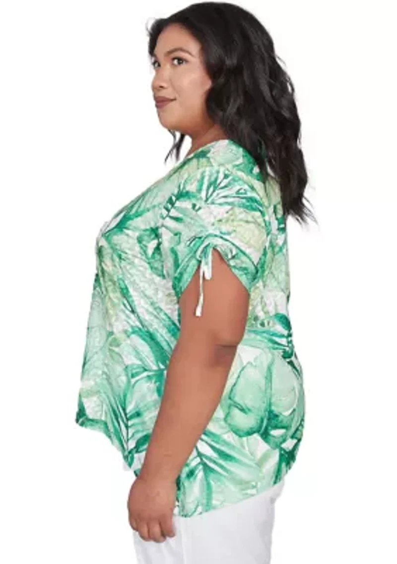 Plus Rise and Shine Monotone Tropical Leaves Printed Top