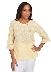 Petite Rise and Shine Flower Embroidered Eyelet Top