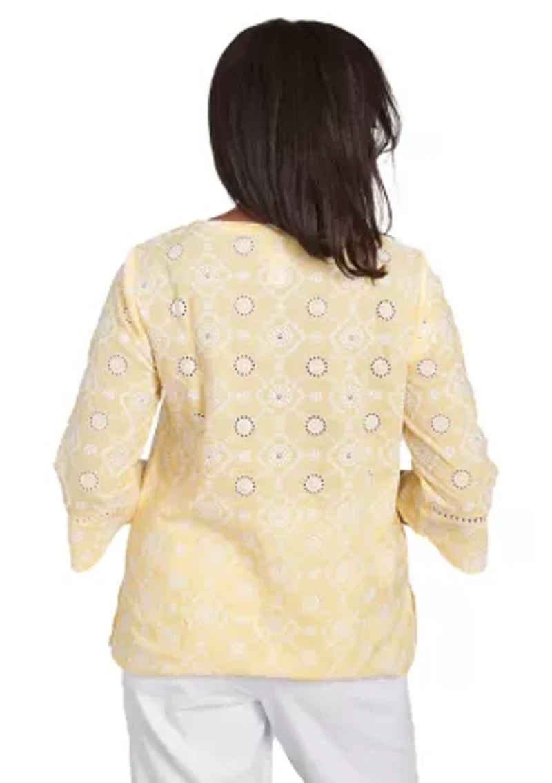Petite Rise and Shine Flower Embroidered Eyelet Top