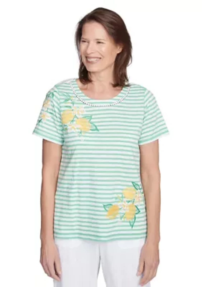 Petite Rise & Shine Stripe Lemons Printed Top
