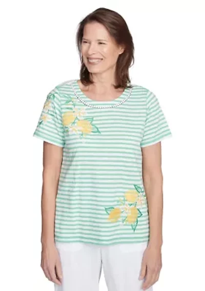 Petite Rise & Shine Stripe Lemons Printed Top