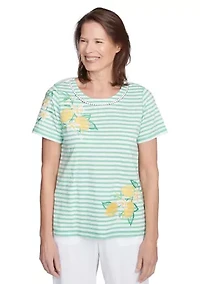 Petite Rise & Shine Stripe Lemons Printed Top