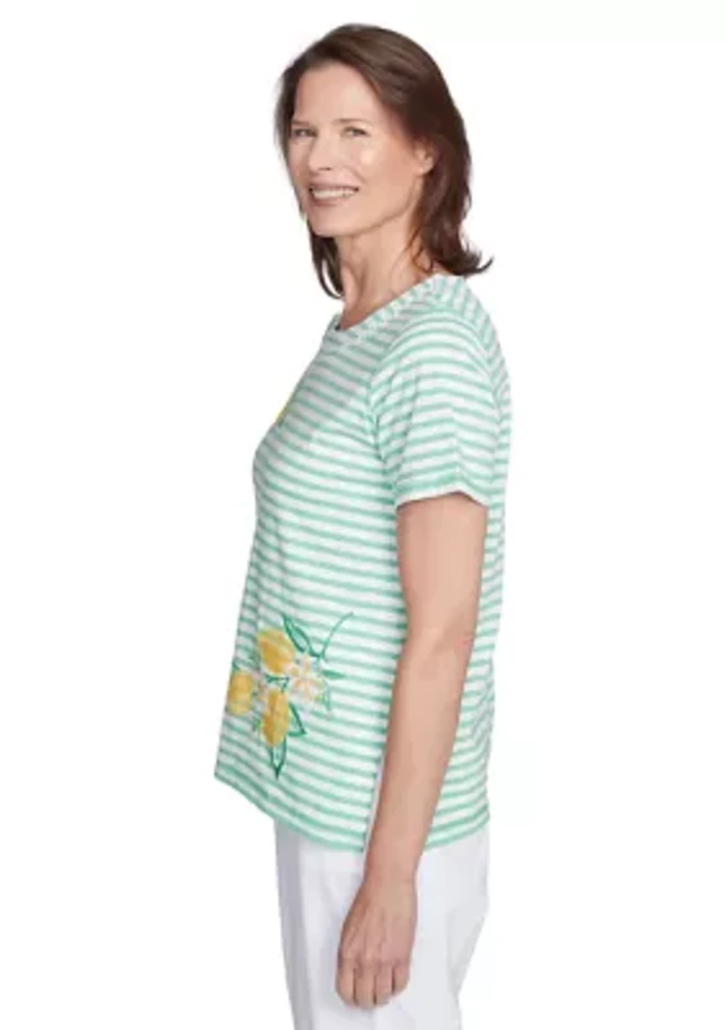 Petite Rise & Shine Stripe Lemons Printed Top