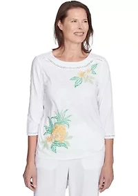 Petite Rise & Shine Embroidered Pineapple Top