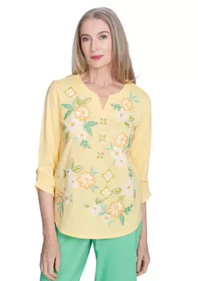 Petite Rise & Shine Floral Embroidery Top