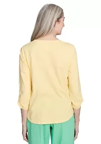 Petite Rise & Shine Floral Embroidery Top