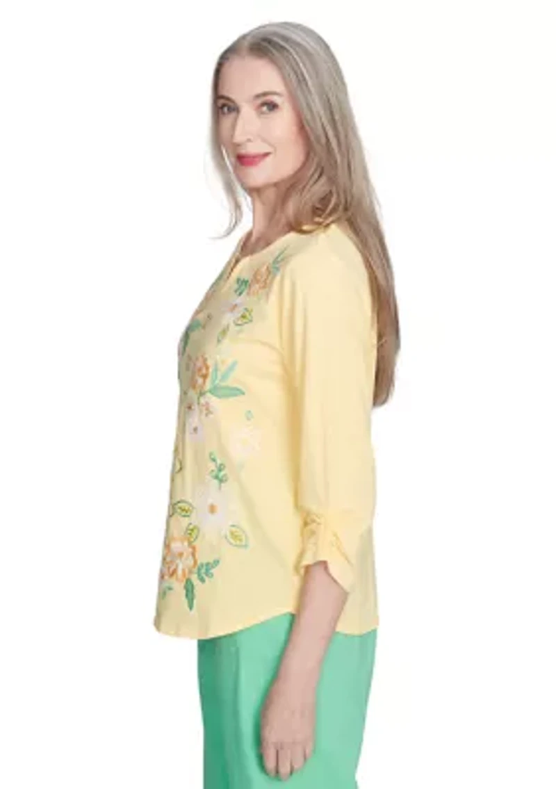 Petite Rise & Shine Floral Embroidery Top