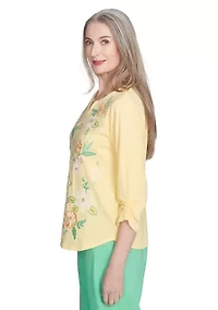 Petite Rise & Shine Floral Embroidery Top