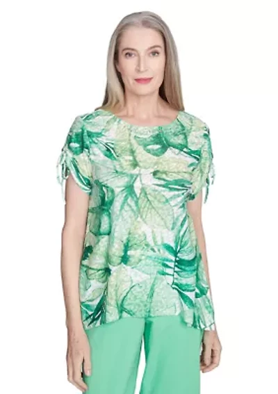 Petite Rise & Shine Monotone Tropical Leaves Printed Top