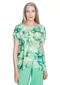 Petite Rise & Shine Monotone Tropical Leaves Printed Top