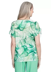 Petite Rise & Shine Monotone Tropical Leaves Printed Top