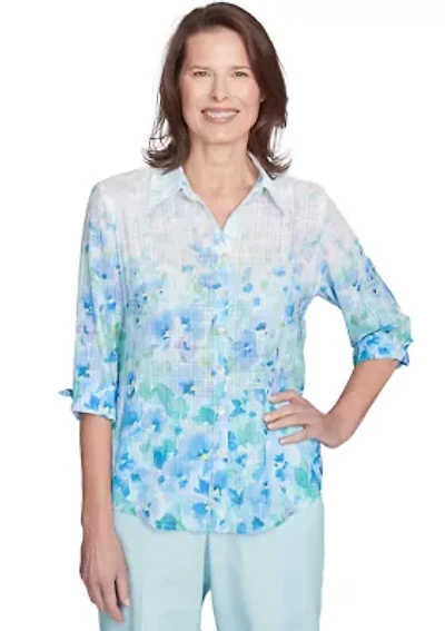 Petite St. Thomas Border Floral Printed Blouse