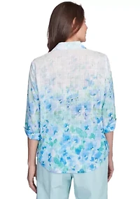Petite St. Thomas Border Floral Printed Blouse