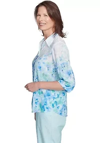 Petite St. Thomas Border Floral Printed Blouse