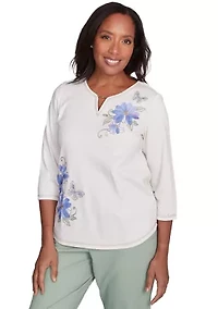 Women's Santa Fe Asymmetric Floral Embroidery Top