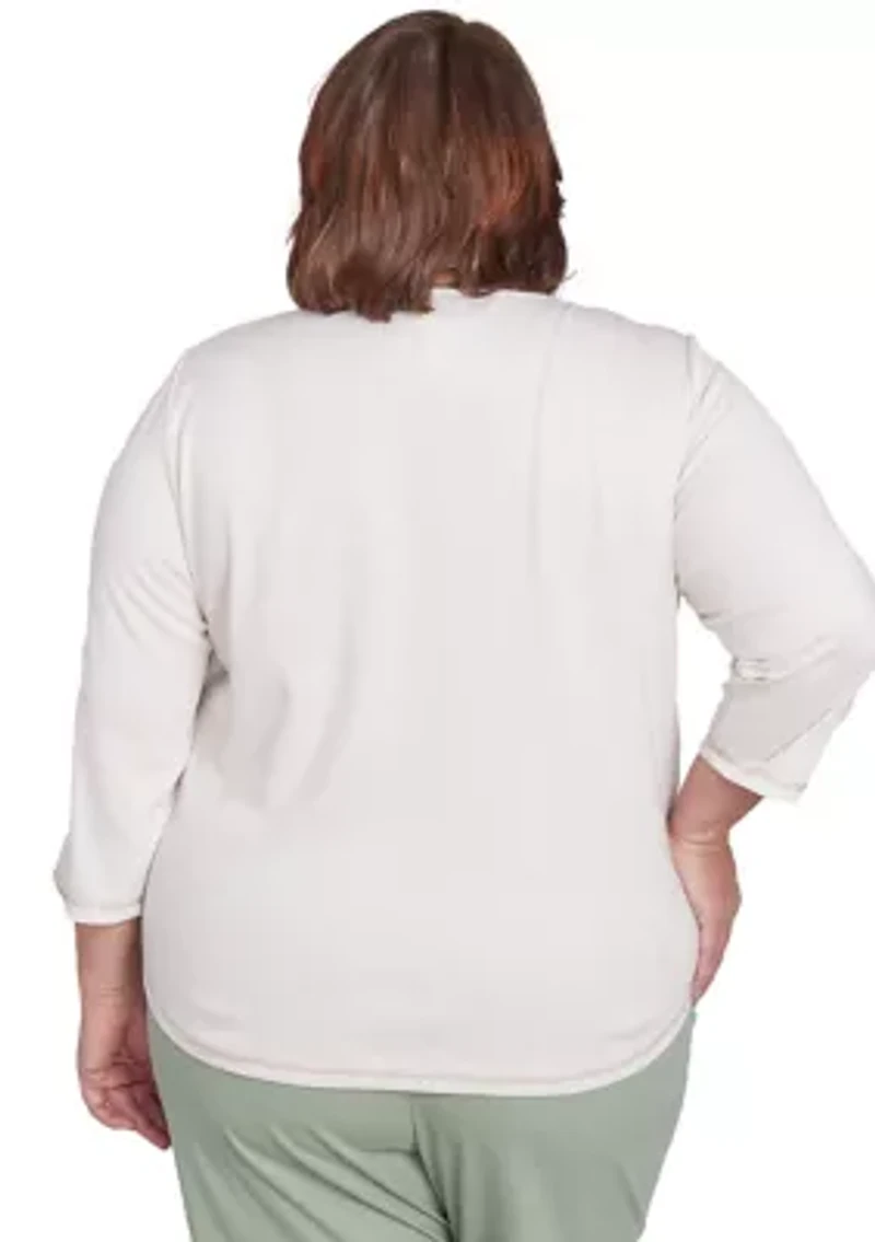 Plus Santa Fe Asymmetric Floral Embroidery Top