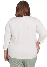 Plus Santa Fe Asymmetric Floral Embroidery Top