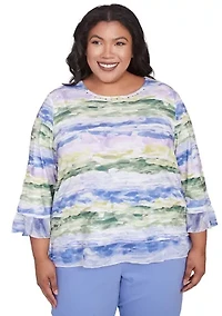 Plus Santa Fe Watercolor Biadere Top