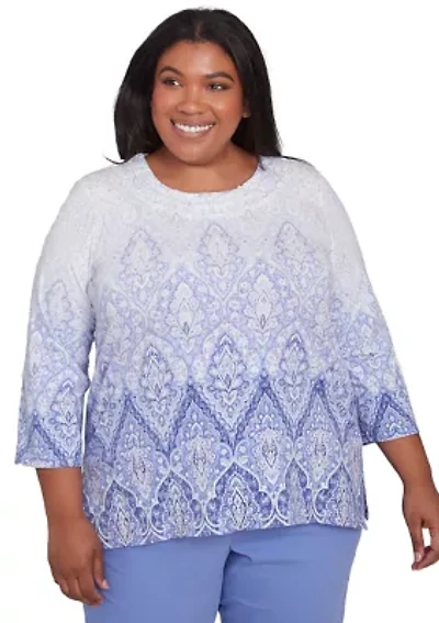Plus Santa Fe Ombre Medallion Print Top