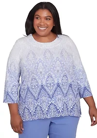 Plus Santa Fe Ombre Medallion Print Top