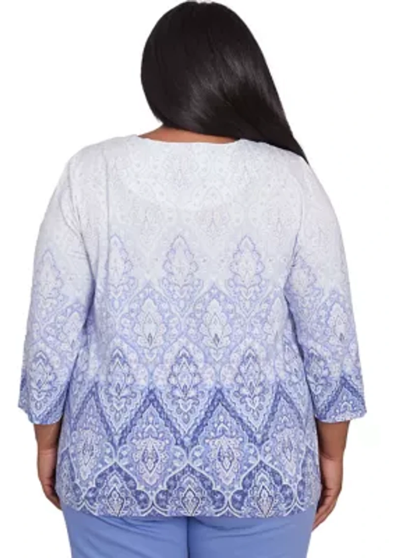 Plus Santa Fe Ombre Medallion Print Top