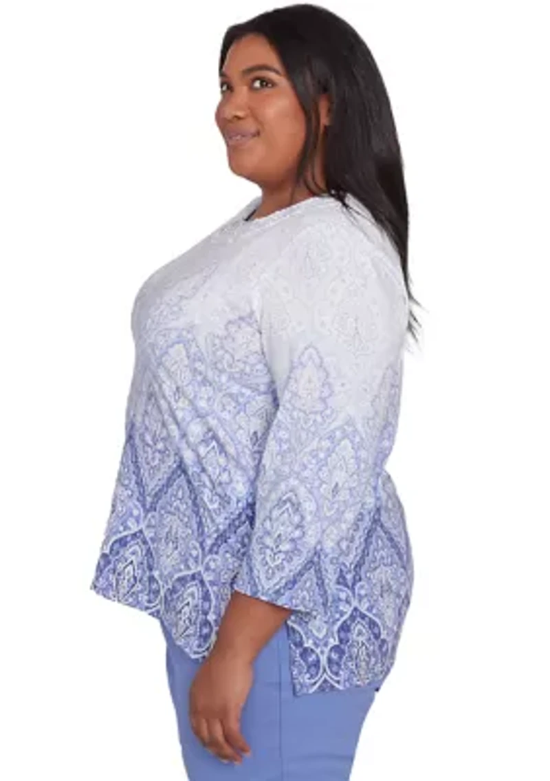 Plus Santa Fe Ombre Medallion Print Top