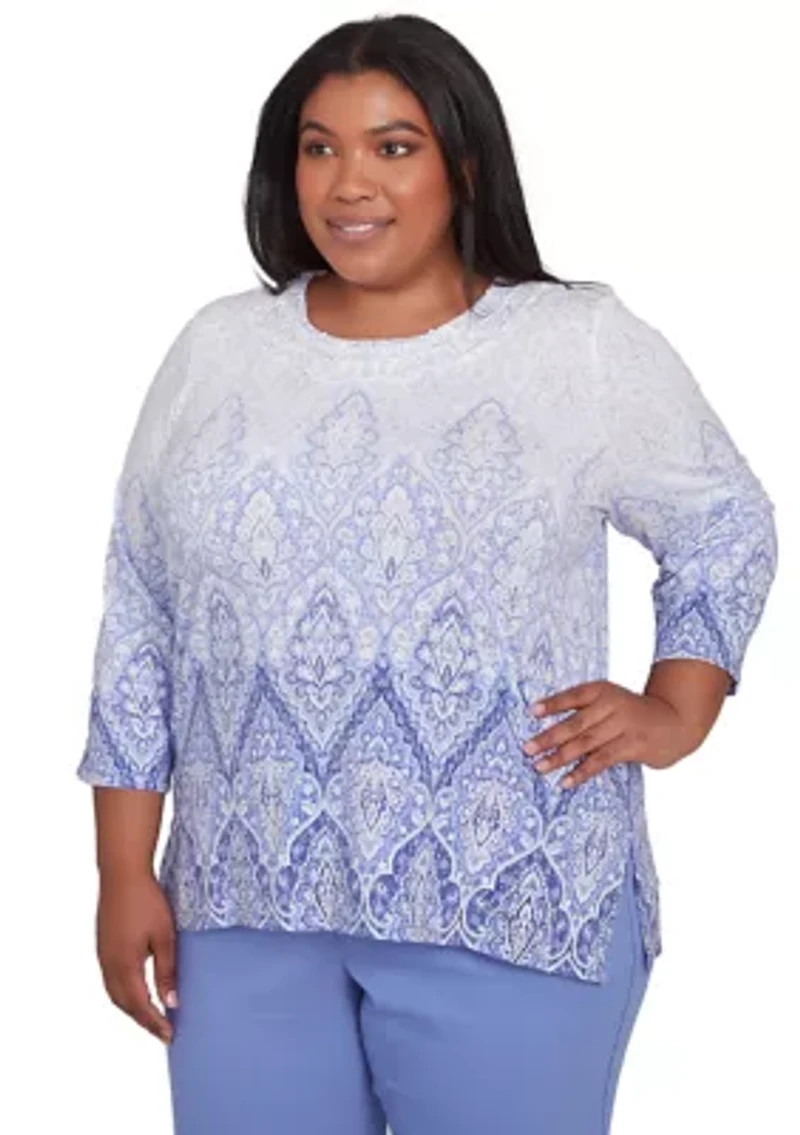 Plus Santa Fe Ombre Medallion Print Top