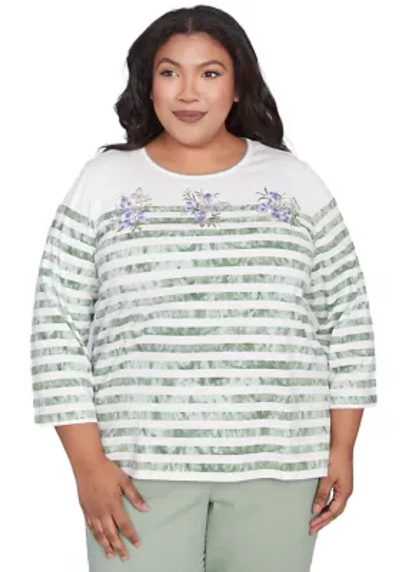 Plus Santa Fe Tie Dye Stripe Embroidery Top