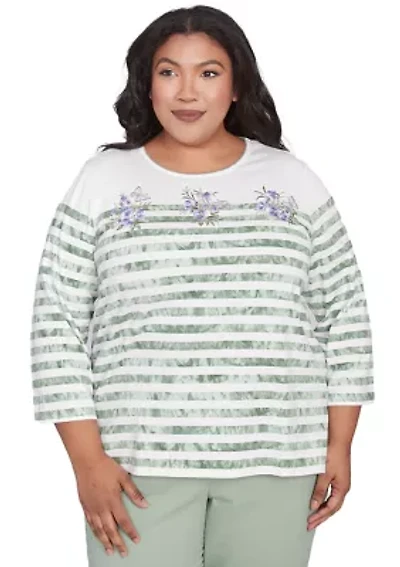 Plus Santa Fe Tie Dye Stripe Embroidery Top