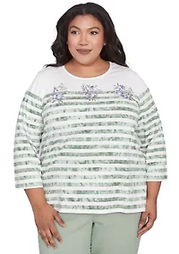 Plus Santa Fe Tie Dye Stripe Embroidery Top