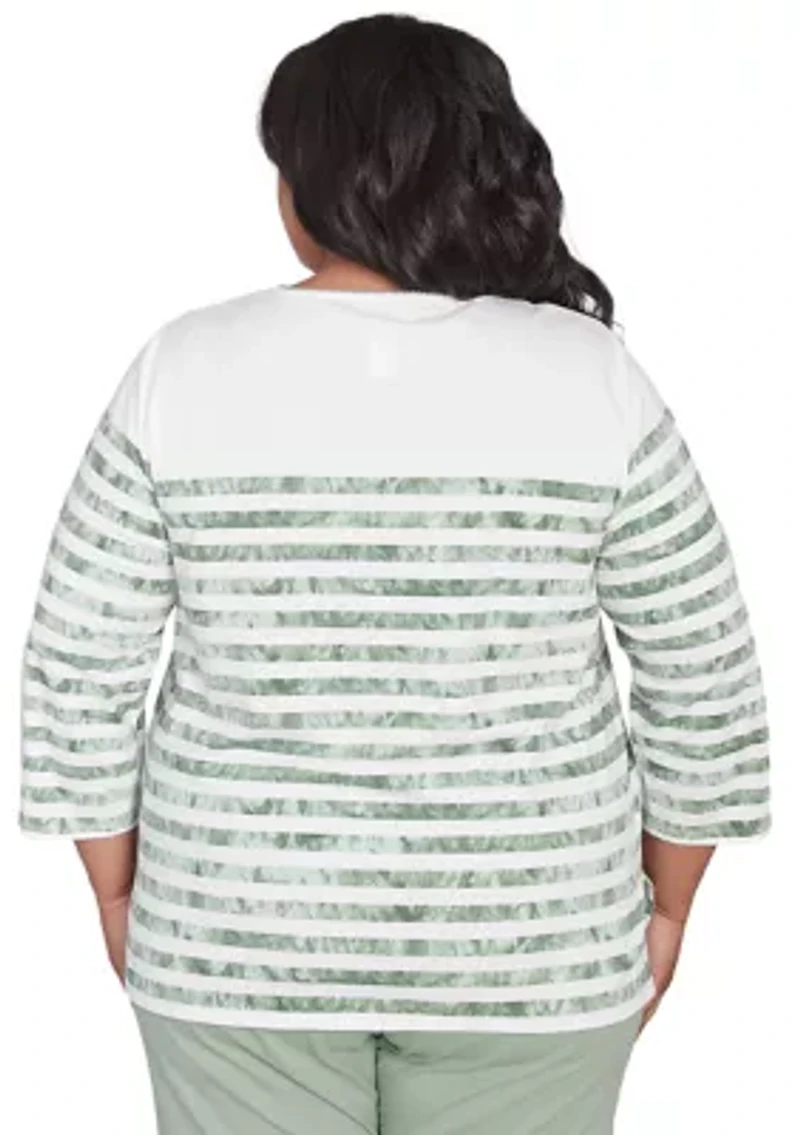 Plus Santa Fe Tie Dye Stripe Embroidery Top