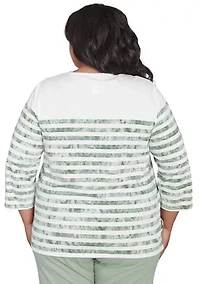 Plus Santa Fe Tie Dye Stripe Embroidery Top