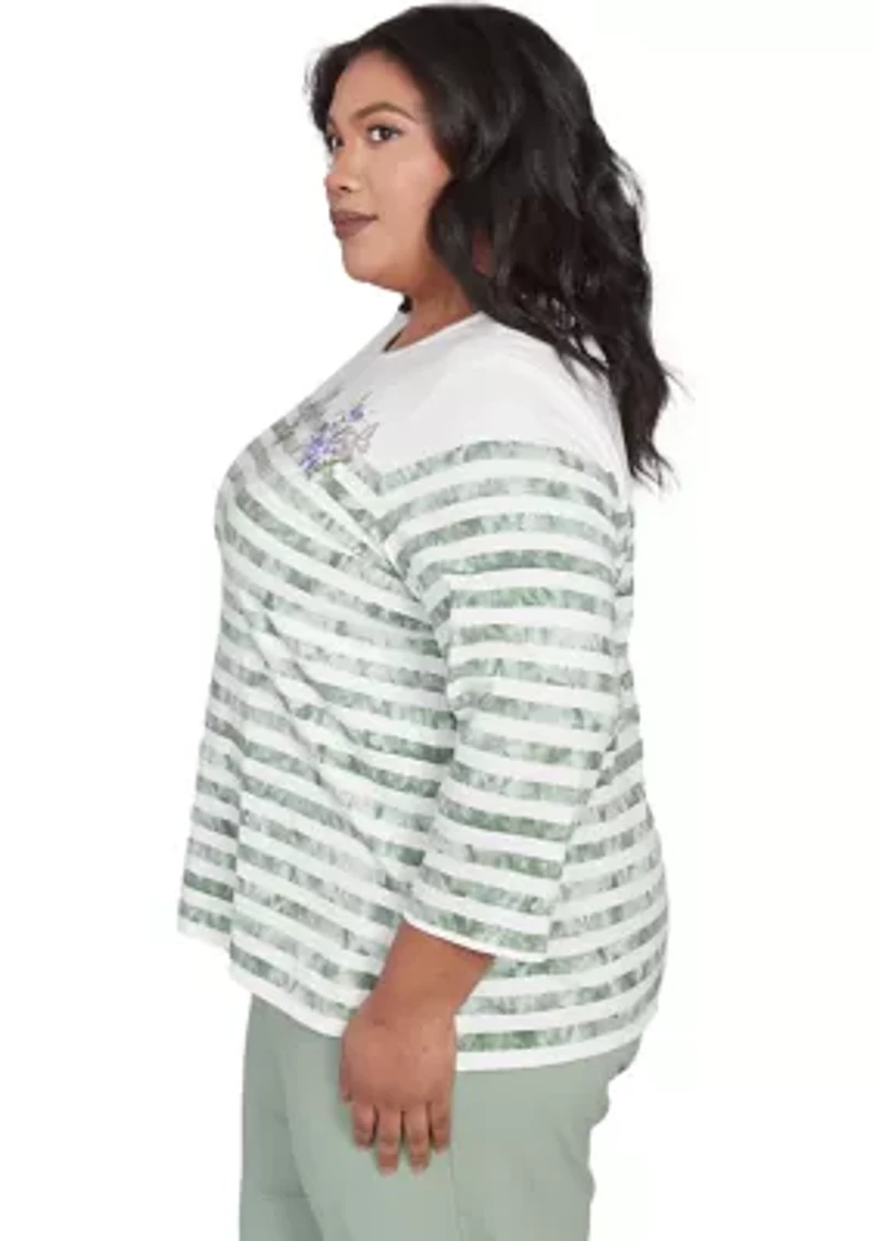 Plus Santa Fe Tie Dye Stripe Embroidery Top