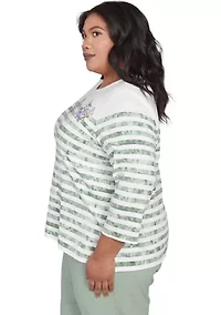 Plus Santa Fe Tie Dye Stripe Embroidery Top