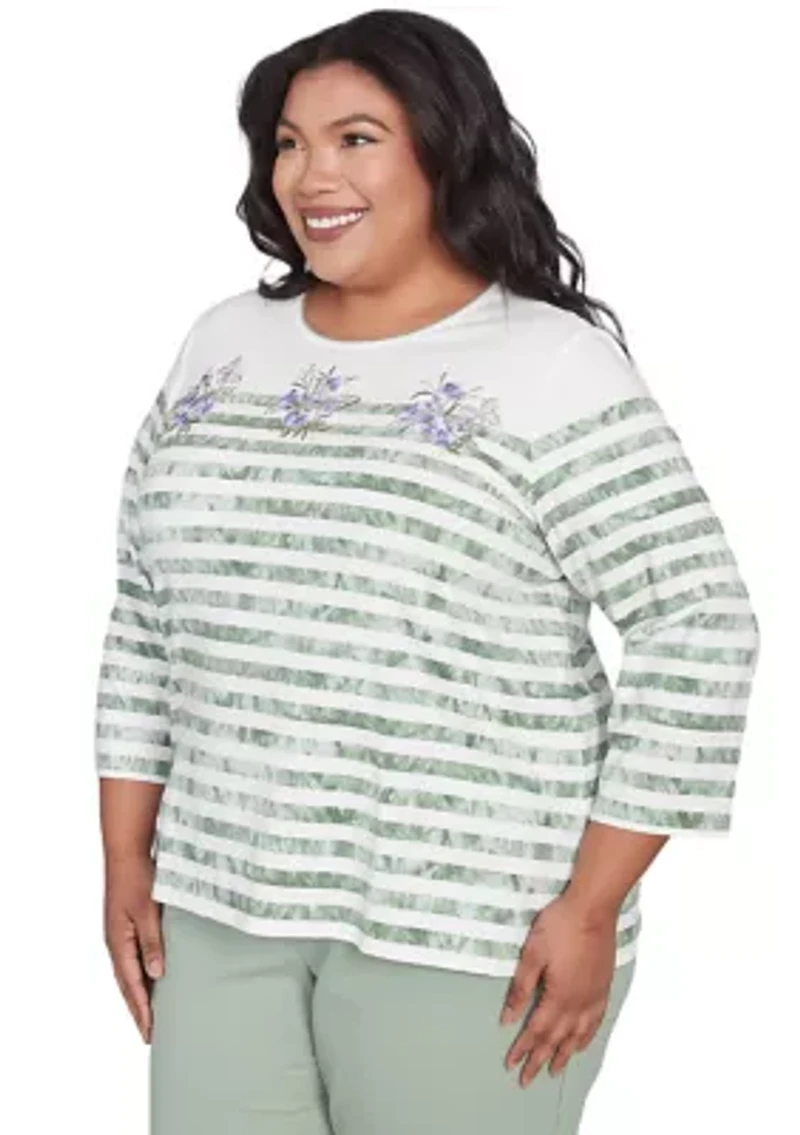 Plus Santa Fe Tie Dye Stripe Embroidery Top