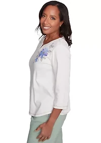 Petite Santa Fe Asymmetric Floral Embroidery Top