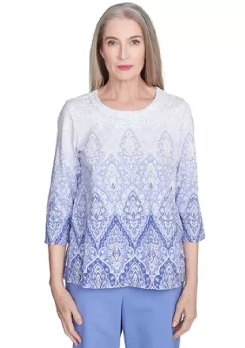 Petite Santa Fe Ombre Medallion Print Top