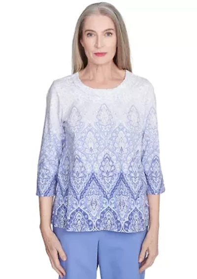 Petite Santa Fe Ombre Medallion Print Top