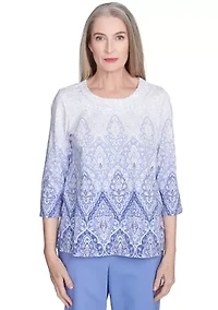 Petite Santa Fe Ombre Medallion Print Top