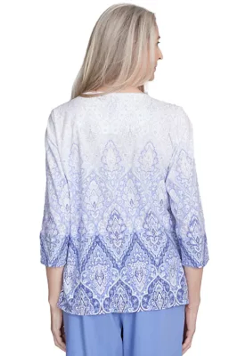 Petite Santa Fe Ombre Medallion Print Top