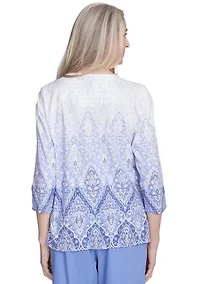 Petite Santa Fe Ombre Medallion Print Top