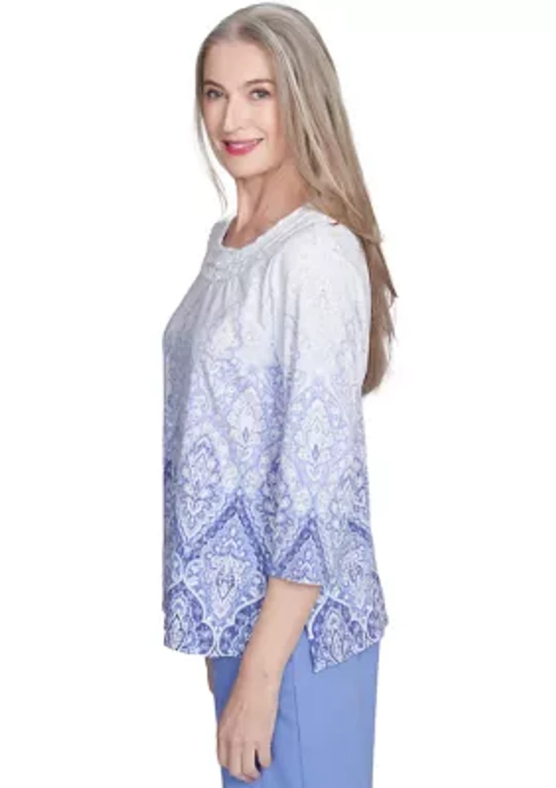 Petite Santa Fe Ombre Medallion Print Top